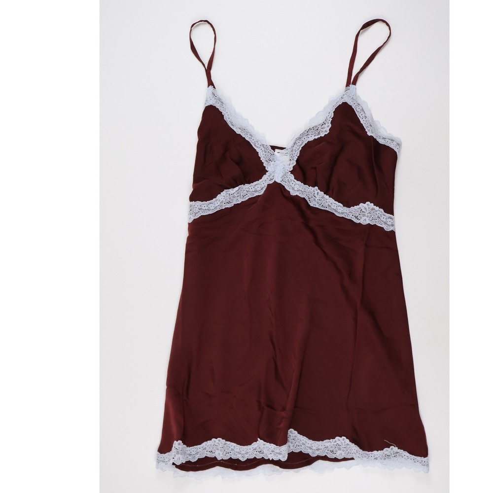 aerie Burgundy Slip Dress with White Lace Trim